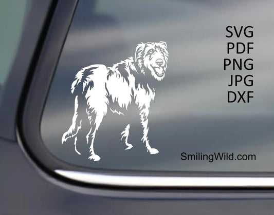 Irish Wolfhound full body shown in white png clipart graphic artwork version for cutting applications for dark backgrounds 