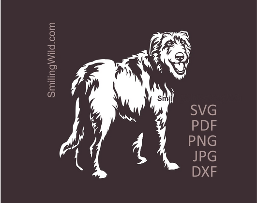 White Irish Wolfhound full-body SVG PNG DXF cut file design preview