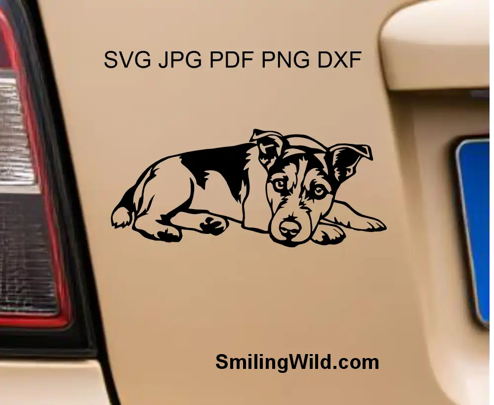 Jack russell svg and png graphic cutting art for laser and Cricut presented as a car decal