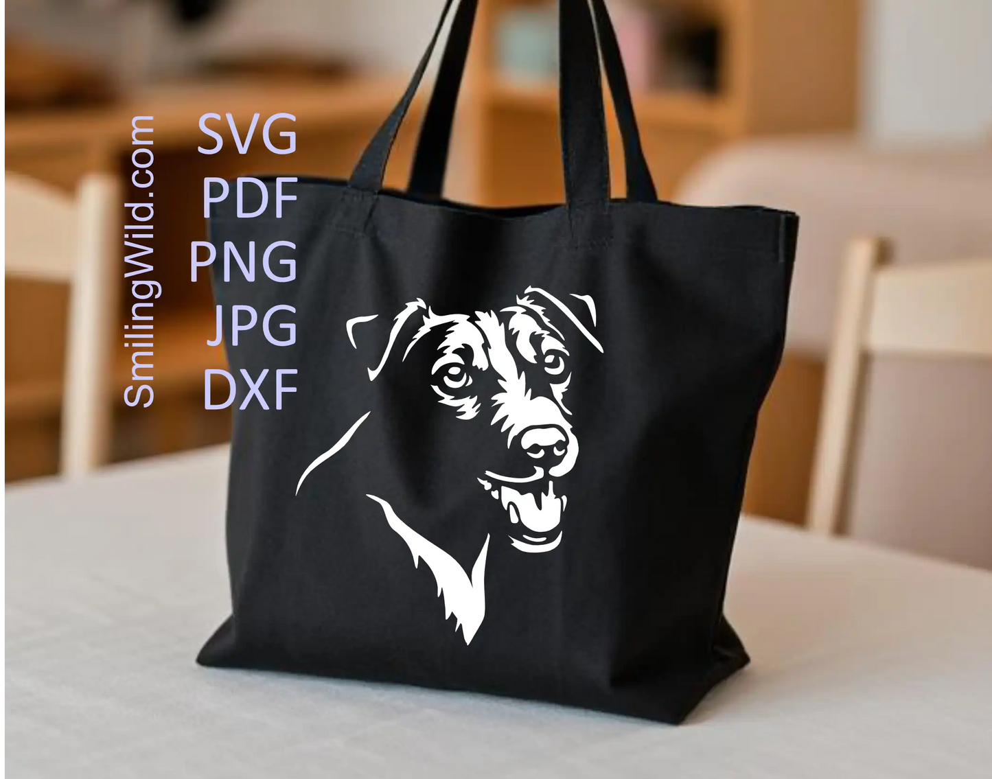 Smiling Jack Russell dog detailed face in white vector image for cutting on Cricut and laser shown on dark material