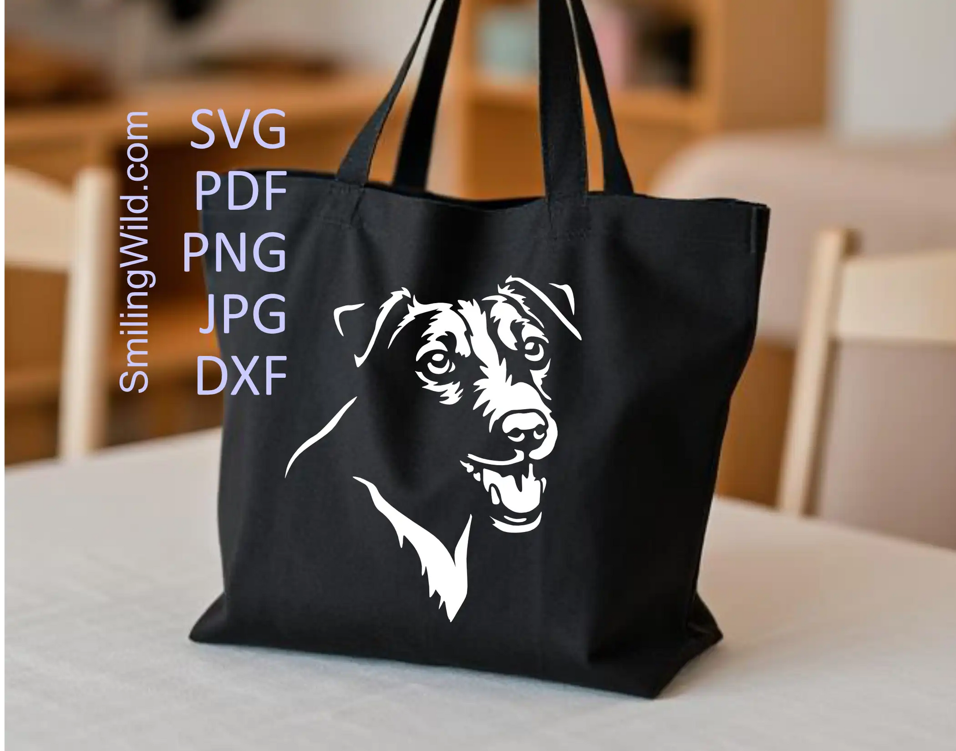 Smiling Jack Russell dog detailed face in white vector image for cutting on Cricut and laser shown on dark material