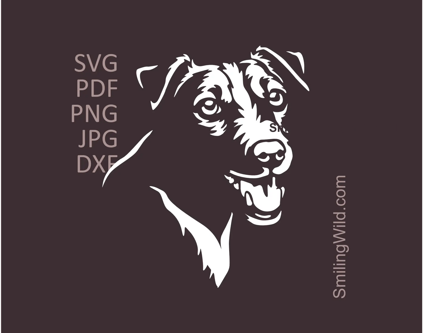 White version of a smiling Jack Russell Terrier dog face in SVG vector clipart files - a preview image