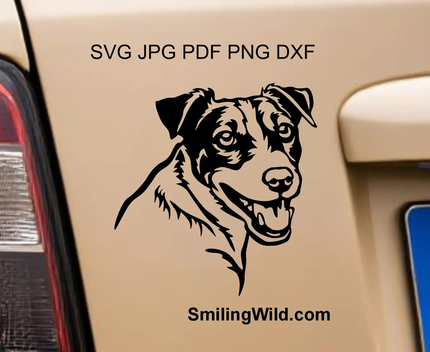 Jack Russell terrier smiling face in svg clipart cutting file showing a dog looking over its shoulder head.