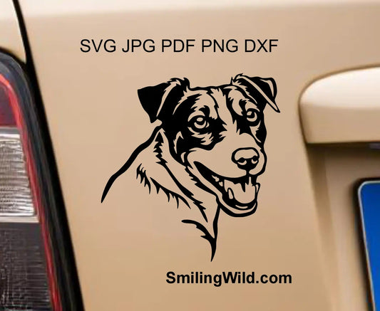 Jack Russell terrier smiling face in svg clipart cutting file showing a dog looking over its shoulder head.