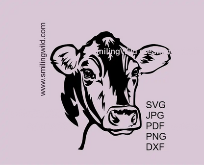 Jersey cattle head SVG PNG DXF - a cow vector file in black color for Cricut, laser cutting, and digital crafting projects