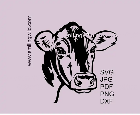 Jersey cattle head SVG PNG DXF - a cow vector file in black color for Cricut, laser cutting, and digital crafting projects