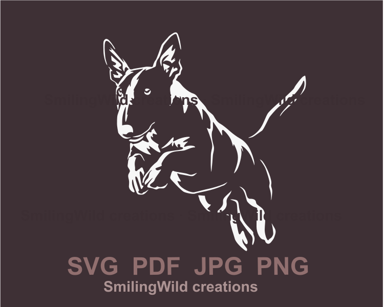 jumping bull terrier svg art in white color made for craftowrks on cutting machines