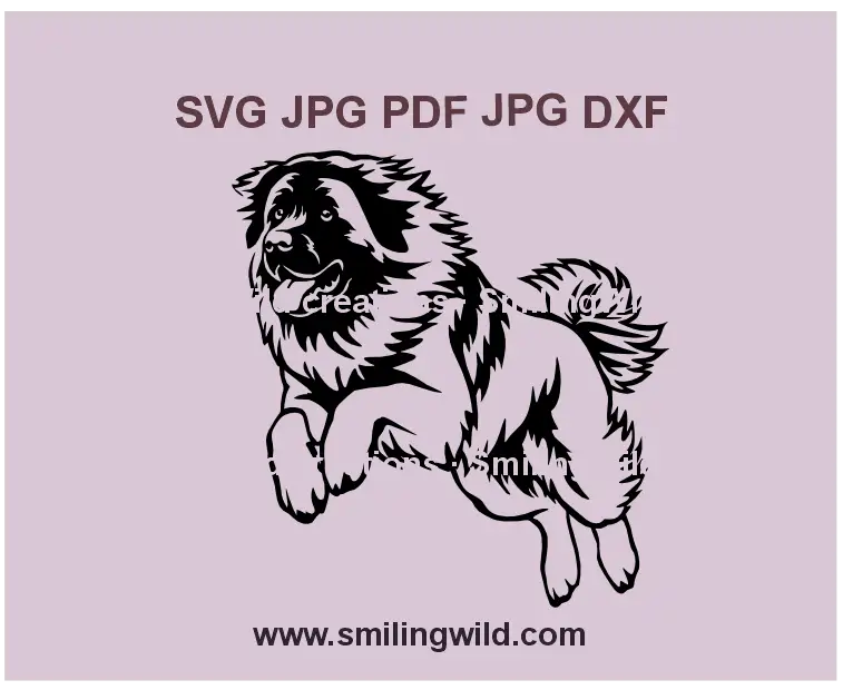 Jumping Leonberger dog SVG and PNG - Black vector clipart for Cricut and laser engraving projects