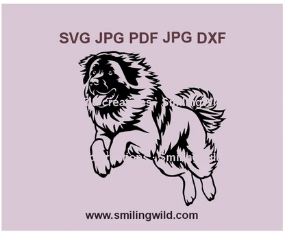 Jumping Leonberger dog SVG and PNG - Black vector clipart for Cricut and laser engraving projects