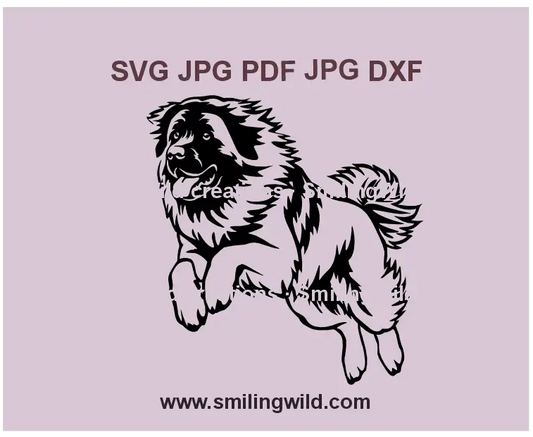 Jumping Leonberger dog SVG and PNG - Black vector clipart for Cricut and laser engraving projects