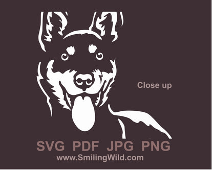 Australian Kelpie dog svg vector graphic clip art file, dog portrait for black apperel