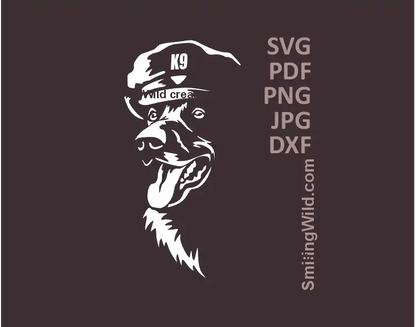 malinois Dog wearing a police K9 officer cap on his head in white color svg png dxf  clipart 