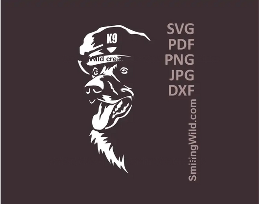 malinois Dog wearing a police K9 officer cap on his head in white color svg png dxf  clipart 