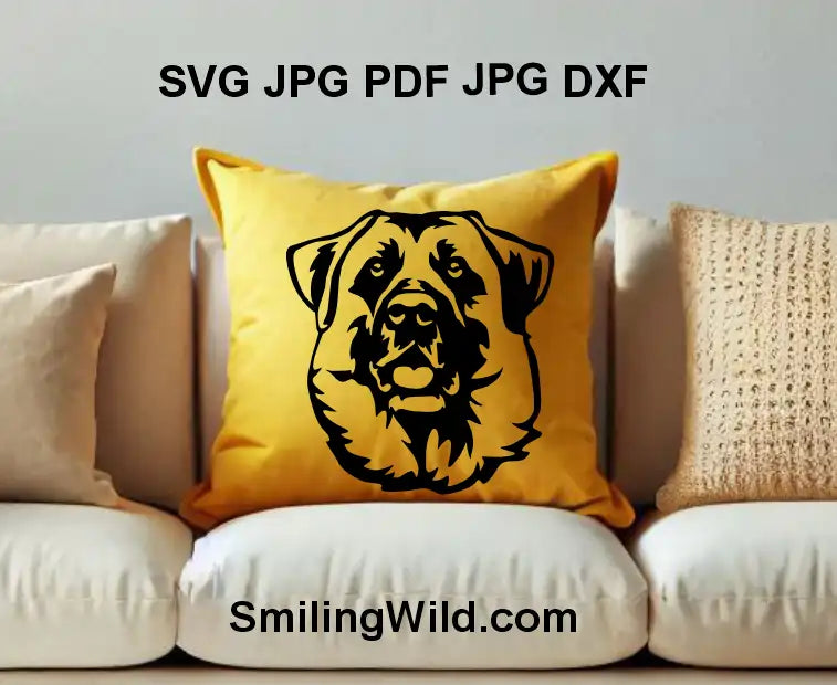 Realistic PNG of Kangal dog head portrait – black clipart for engraving and DIY crafts