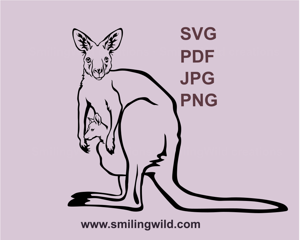 kangaroo mom with a joey image drawn in digital graphic art sample