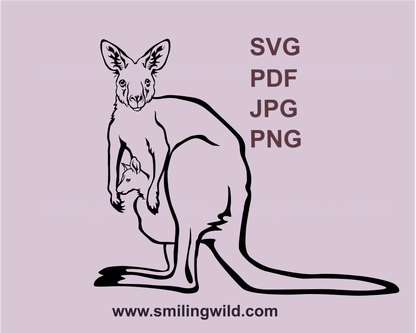 kangaroo mom with a joey image drawn in digital graphic art sample