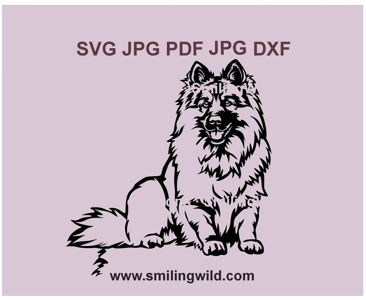 Black Keeshond dog portrait clipart in SVG, PNG, and DXF formats for custom decals, stickers, and engraving designs