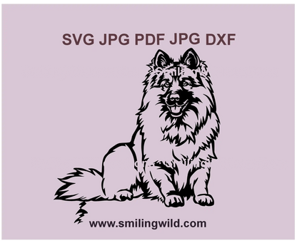 Black Keeshond dog portrait clipart in SVG, PNG, and DXF formats for custom decals, stickers, and engraving designs