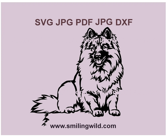 Black Keeshond dog portrait clipart in SVG, PNG, and DXF formats for custom decals, stickers, and engraving designs