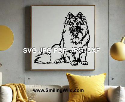 Wolfspitz vector art featuring a detailed Keeshond dog design, ideal for laser-cut wood, metal engraving, and DIY crafts