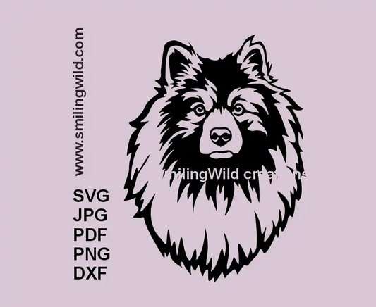 Keeshond dog face SVG PNG & DXF cut file with bold black lines for cutting machines and engraving