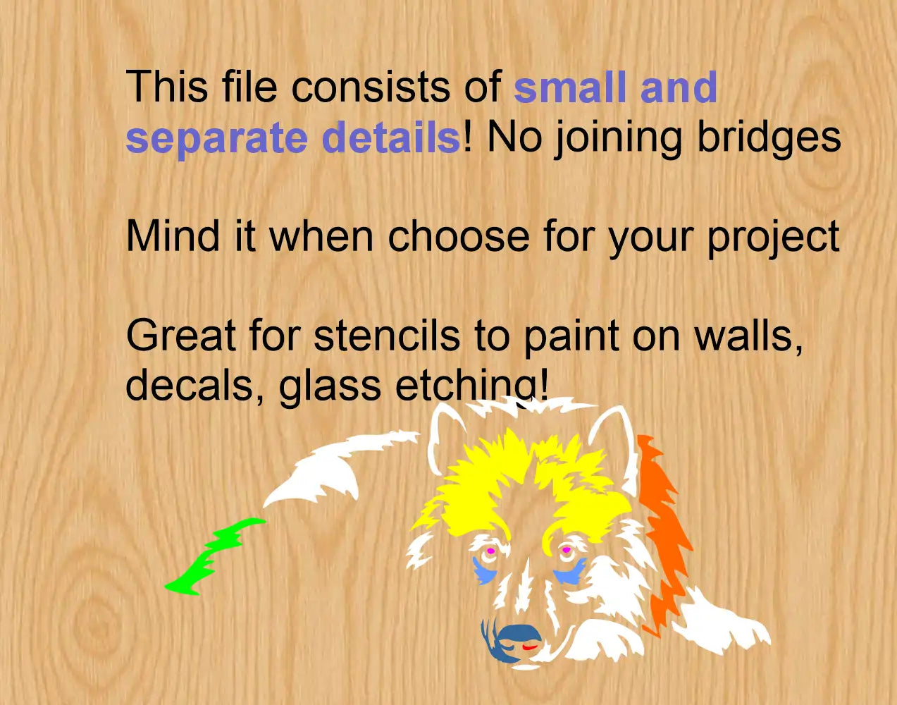 FUll body lying svg clipart cutting graphic of a keeshond showing a separate file details