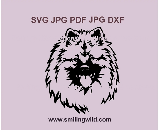 Keeshond SVG PNG DXF – Black and white Wolfspitz hunting dog vector clipart for Cricut, Silhouette, and engraving