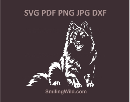 Realistic Keeshond Wolfspitz SVG & PNG, DXF vector clipart, black and white dog design for Cricut, Silhouette, and laser cutting projects