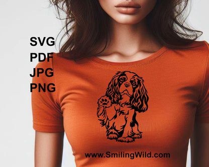 peeking cavalier king charles spaniel printes on a t shirt