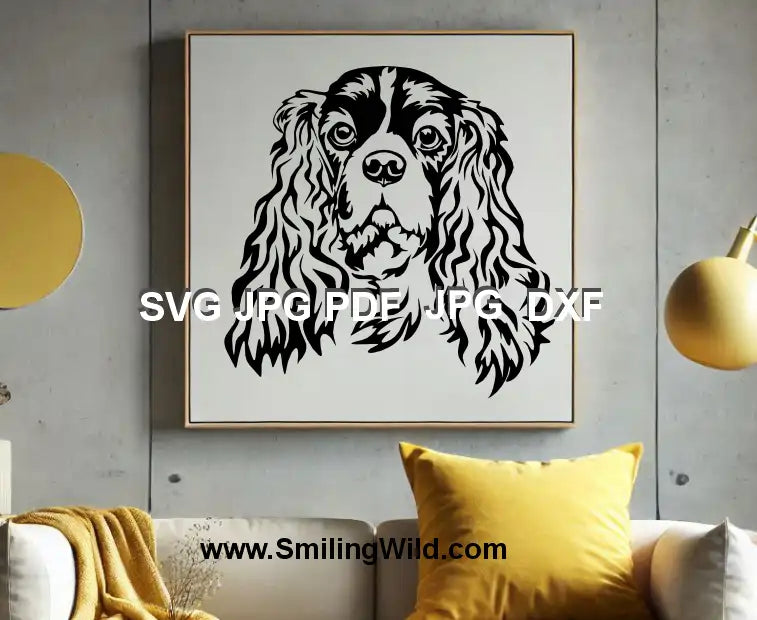 Realistic Cavalier King Charles Spaniel dog face SVG PNG DXF, perfect for custom vinyl and wood sign crafts