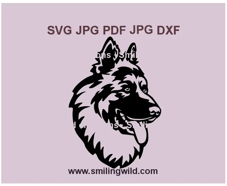 King Shepherd head portrait SVG and PNG, detailed dog clipart for Cricut, laser cutting, and digital download projects