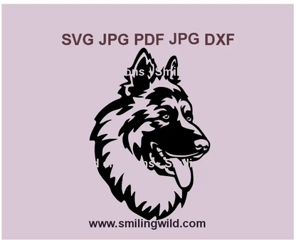 King Shepherd head portrait SVG and PNG, detailed dog clipart for Cricut, laser cutting, and digital download projects