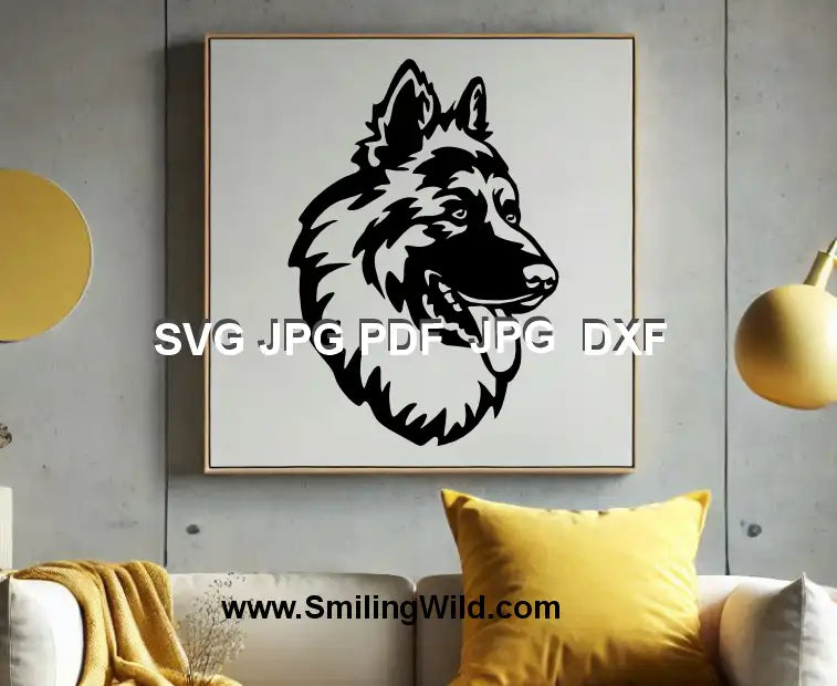 Intricate King Shepherd head digital download for Cricut, Silhouette, and laser cutting—ideal for pet-themed projects