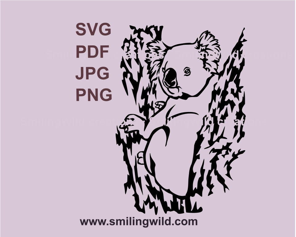 Koala bear sitting on tree vector graphic portrait in black color