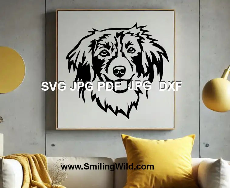 Vector clipart of a smiling Kooikerhondje face, ideal for pet engraving and DXF crafts