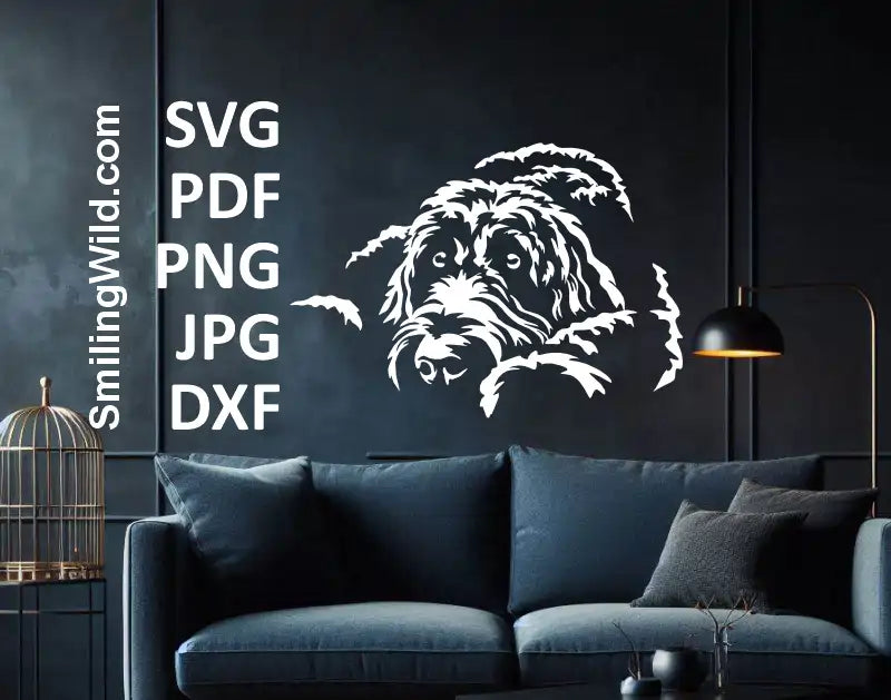 Labradoodle DXF cutting and engraving file – clean white vector graphic for CNC or Glowforge