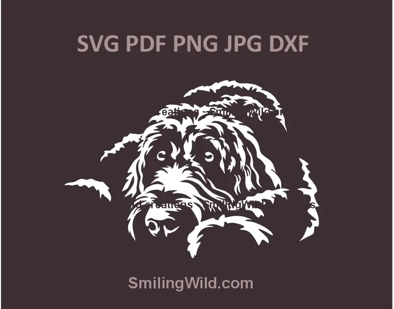White Labradoodle dog lying down – SVG vector clipart for laser cutting or Cricut crafts