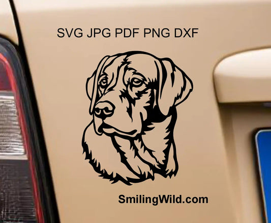 labrador head png and dxf vector art with integrated bridges for laser and CNC
