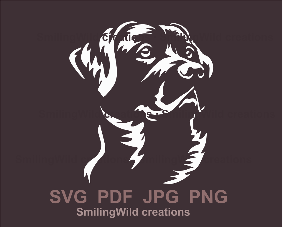 Labrador retriever majestic face in white vector art on a dark background