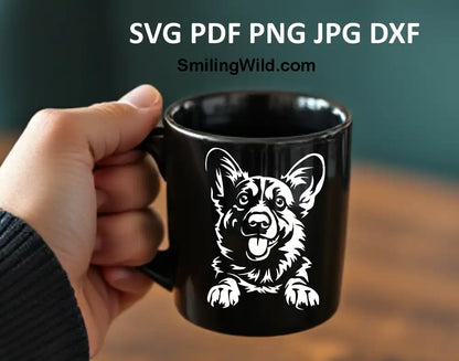 Black and white Welsh Corgi svg and DXF file - dog silhouette vector graphic for laser cutting and engraving