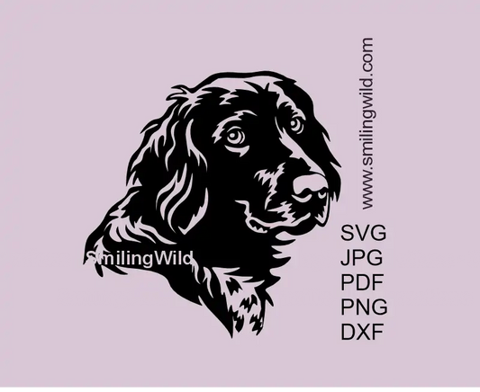 A cutting file of a large munsterlander dog in svg png and dxf clipart file formats. 