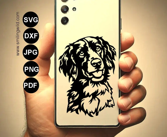 Single-piece Large Munsterlander png vector clipart design presented as a custom vinyl decal sticker on a phone case.