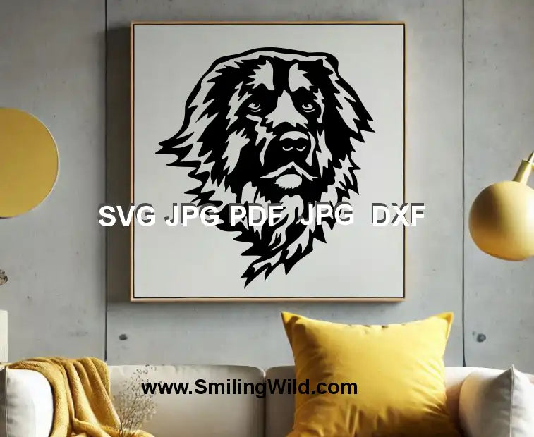 Detailed Leonberger dog portrait SVG and dxf for Glowforge and Silhouette