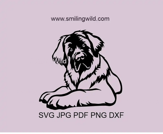 Leonberger Dog SVG PNG DXF full-body black clipart vector graphic for Cricut, Silhouette, Glowforge, and laser cutting projects
