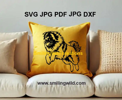 Dynamic Leonberger silhouette - Realistic jumping dog vector graphic in SVG, PNG & DXF formats