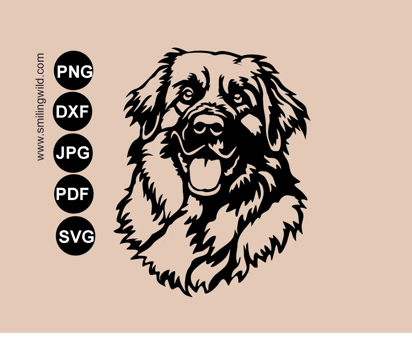 Leonberger svg cut file dog metal art cut file cnc laser paths visualized as a single piece metal wall decor template