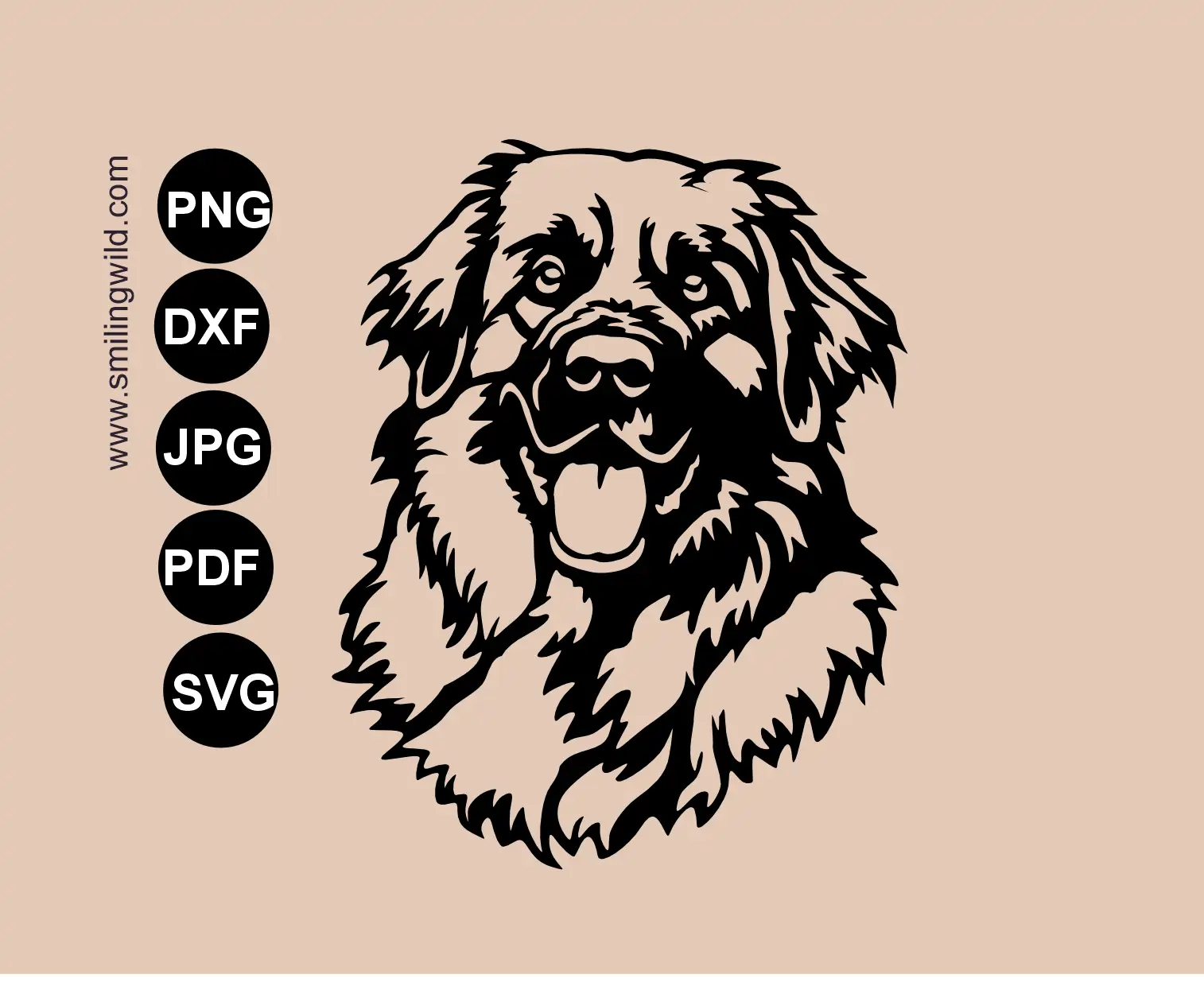 Leonberger svg cut file dog metal art cut file cnc laser paths visualized as a single piece metal wall decor template
