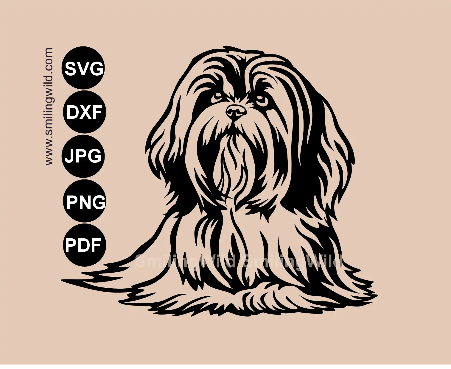 Detailed Lhasa Apso SVG full body dog vector art for professional craft