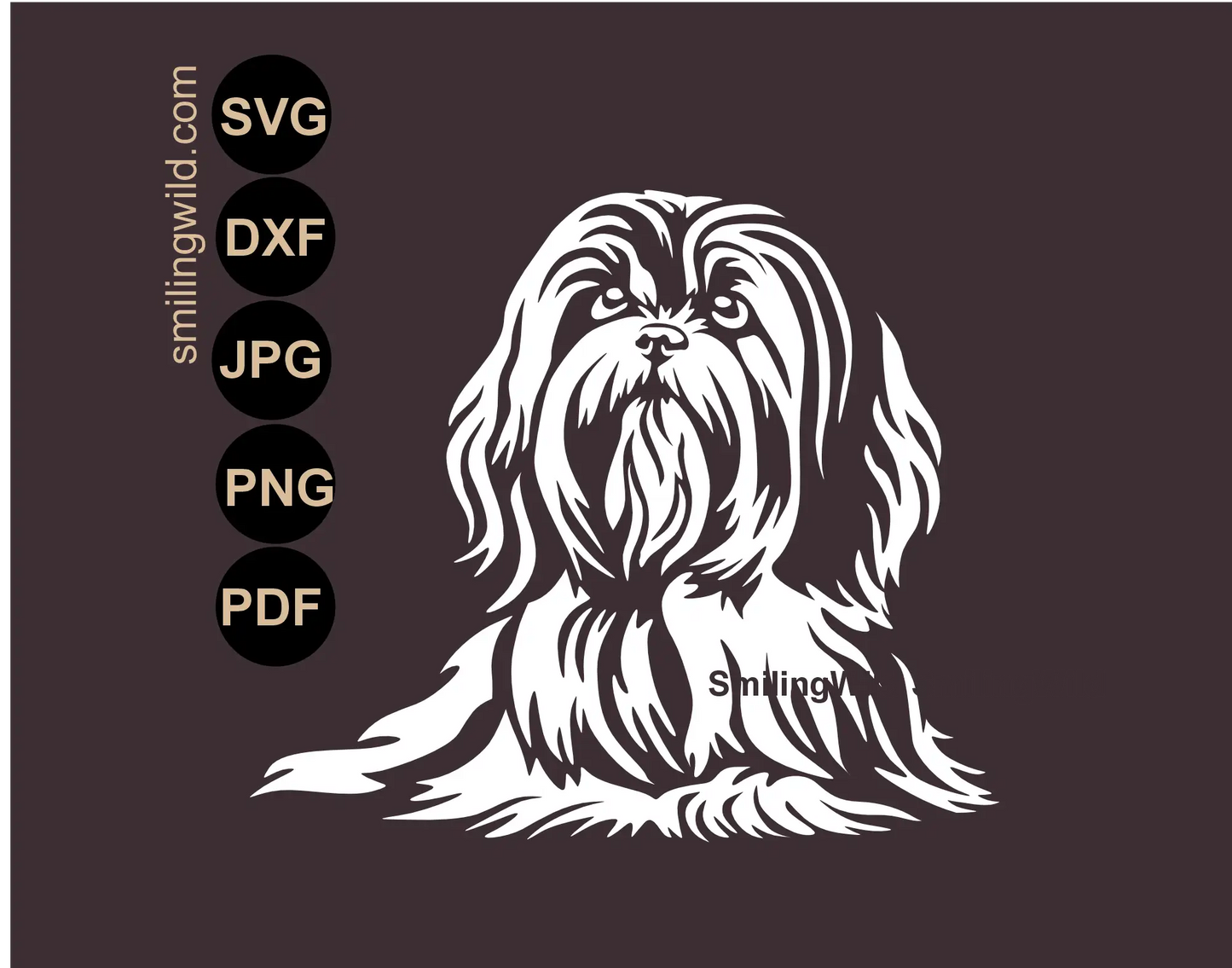 White Lhasa Apso SVG and png realistic dog vector art for dark backgrounds