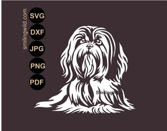 White Lhasa Apso SVG and png realistic dog vector art for dark backgrounds